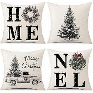 Ensemble De 4 Housses De Coussin De Noël,Housses De Coussin Décoratives En Lin,Housse De Coussin Du Père Noël,Taie D'oreiller Décorative Pour Canapé,Canapé,Chambre À Coucher - Neuf