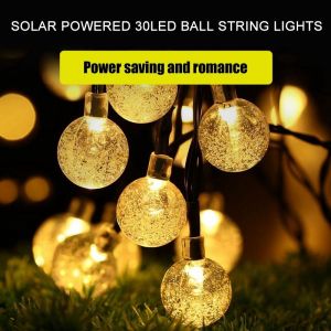 Hjlian Guirlande Lumineuse Solaire A 30 Led, Boules Lumineuses, Luminaire Decoratif Pour Jardin, Cour, Fete (Blanc Chaud) - Neuf