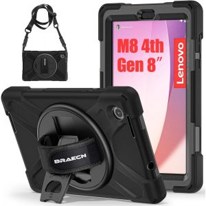 Coque Pour Lenovo Tab M8 4th Gen 8 Pouces 2023, Étui De Robuste Avec Support Rotatif À 360° Et Dragonne, Bandoulière, Résistant Housse Pour Tb300fu, Noir - Neuf