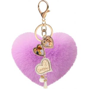 KAL-Porte-Clef Personnalisé Coeur Porte-Clé Photo Pendentif Pompon En Peluche Cristal Avec Boîte Pour Voiture Sac À Main Saint-Valentin Noël - Neuf