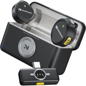 ASFASFq-NearStream Micro Cravate sans Fil avec Réduction de Bruit et Fonction Muet,2TX+1RX+1 Boîtier de Charge,Compatible avec iPhone/Androïde/iPad/Mac/Téléphones/Ordinateurs,Transmission 50M(AWM25T) - Neuf