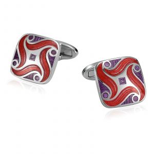 Boutons De Manchette Pour Mariage, Boutons De Manchette Carr&iquest;&iquest;S En Acier Inoxydable Rouge Et Violet Pour Homme, Motif Color&iquest;&iquest;, Bijou Cadeau - Neuf