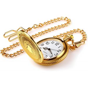 Montre &Agrave; Gousset Vintage En Or Avec Cha&icirc;ne Pour Homme Et Femme Cadran Squelette Romain Affichage 24h R&eacute;sistant &Agrave; L'eau 47mm Pour No&euml;l F&ecirc;te Des P&egrave;res Quotidien, Dor&eacute; Collier Montre - Neuf