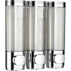 KAL-Distributeur De Savon Mural Pour Douche,3X300Ml Distributeur Gel Douche Mural Sans Percage,Distributeur Shampoing Et Gel Douche Salle De Bain Pour Cuisine Hôtel De Toilette (Argenté) - Neuf