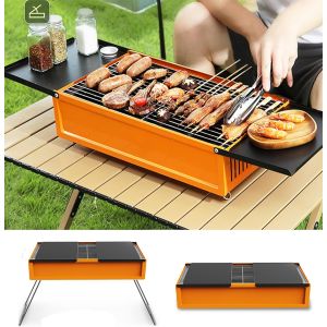 Checarzhn--No1-Barbecue Au Charbon De Bois - En Acier Inoxydable - Petit Barbecue Portable - Pour L'extérieur, Le Jardin, Les Fêtes - Orange - Neuf