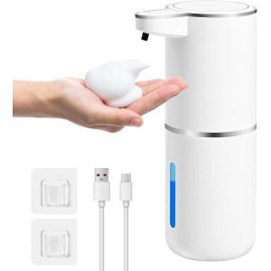 KAL-Distributeur Savon Automatique, 380Ml Distributeur Savon Mural, Distributeur Liquide Vaisselle Avec Capteur Infrarouge, Rechargeable Par Usb, 4 Niveaux Réglables (Blanc, Type De Mousse) - Neuf