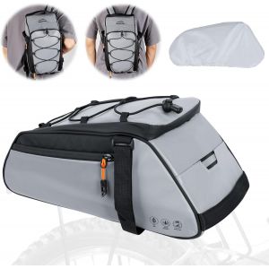 Sacoche Vélo Arriere 3 en 1, 10L Sacoche de Porte-vélo Étanche/Multifonctionnelle, Sac de Siège Arrière de Vélo avec Bandoulière, Sacoche de Porte-Bagages Etanche a Housse de Pluie Élastique- Argent - Neuf