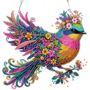 Oayew-5d Oiseau Diamant Peinture Pendentif,Animaux Diamond Painting Ornements Kits Special Shaped Diamond Painting Pendentif Diy Peinture Diamant Pendentif Avec Cha&icirc;ne D&eacute;coration Pour Fen&ecirc;tre Jardin - Neuf