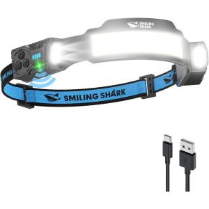 Jexnovashop-Ts-4 Lampe Frontale, Led Head Lamp Rechargeable 2400mah 2x Projecteur Orientable & Flood & Strobe Headlamp Avec Capteur De Mouvement Pour Camping, Jogging, Randonn&eacute;e, Course (1 Pack) - Neuf