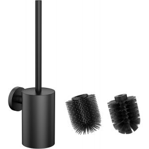 KAL-Brosse Wc En Silicone Et Support, Porte-Brosse Wc Avec 2 Têtes De Brosse, Brosse Wc En Acier Inoxydable 304 Pour Le Nettoyage De La Salle De Bain (Circulaire Noir) - Neuf