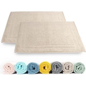 KAL-Lot De 2 Tapis De Bain - 100 % Coton Éponge - 50 X 70 Cm - 700 G/M² - Séchage Rapide - Absorbant - Lavable (Taupe Clair) - Neuf