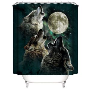 Rideau de douche animaux 180 x 180 cm, motif loups, imperméable, en polyester, avec 12 crochets, pour décoration de Noël, pour salle de bain - Neuf
