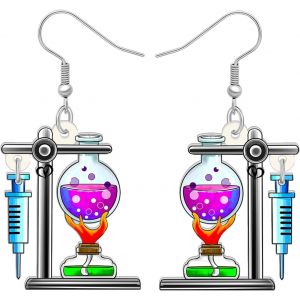 Kal-Acrylique Laboratoire Récipient En Verre Microscopie Boucles D'oreilles Science Instruments Expérimentaux Pendentif Acier Inoxydable Crochet Bijoux Pour Femmes Scientifiques Cadeaux - Neuf
