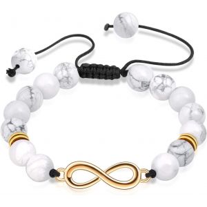 Kal-Bracelet De Perles Femmes Hommes, Bracelet De Pierre D'&eacute;nergie Et Symbole Infini, La Cha&icirc;ne R&eacute;glable, Cadeau Parfait De No&euml;l Anniversaire - Neuf