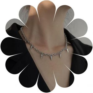 Kal-Collier Ras Du Cou Bohème À Pointes Collier Pendentif Rivets Argent Collier Chaîne À Maillons Punk Collier Chaîne À Pointes Bijoux Pour Femmes Et Filles Cadeaux - Neuf
