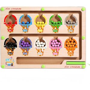 KAL-Planche &Agrave; Puzzle Magn&eacute;tique En Bois Montessori - Pour Apprendre &Agrave; Compter Les Couleurs - Jouet D'Exercice D'&Eacute;criture - Jouet De Motricit&eacute; Fine - Cadeau Pour Enfants De 3 &Agrave; 6 Ans - Cr&egrave;me - Neuf