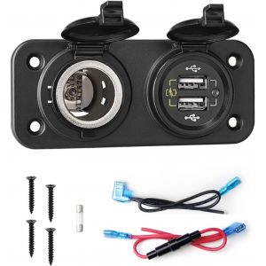 Panneau de Prise de Chargeur de Voiture 12V / 24V QC 3.0 Prise de Chargeur Rapide de Voiture USB avec Prise de Courant Allume-Cigare 2 en 1 pour Camion Caravane Bateau RV - Neuf