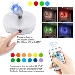 Projecteur &agrave; LED sans fil, lumi&egrave;re de rondelle &agrave; piles avec t&eacute;l&eacute;commande, lampe d'accentuation murale r&eacute;glable t&ecirc;te de lampe pour Plafonniers Murs &eacute;clairage de Placard Couloir - Neuf