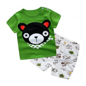Ensemble D'ete Pour Bebe, T-Shirt A Manches Courtes Et Short, Motif Animal Vert (90) - Neuf