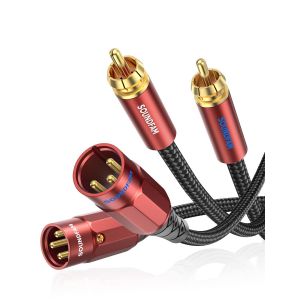 Câble Double XLR vers RCA, PREMIUM 2RCA Mâle vers 2XLR Mâle Câble Connexion Audio Stéréo HiFi, Plaqué Or 24K, Double Blindage - (1M) - Neuf