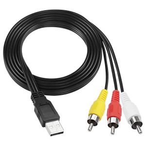 C&acirc;ble USB A 2.0 vers 3 RCA M&acirc;les - Jack Vid&eacute;o AV Composite Capture Card Adaptateur R&eacute;partiteur pour TV/PC - 1,5 m - Neuf