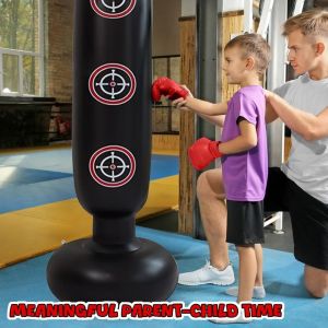 Sac De Frappe Gonflable Pour Enfant De 160 Cm - Avec Gants - Cadeau Pour Gar&ccedil;ons Et Filles De 3 &Agrave; 12 Ans - Pour L'entra&icirc;nement, Le Karat&eacute;, Le Taekwondo, La Boxe, Le Mma - Neuf