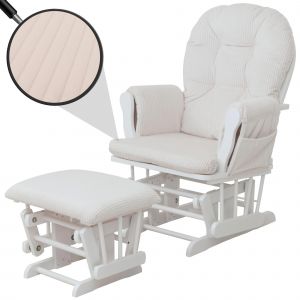 Fauteuil relax HWC-C76, fauteuil &agrave; bascule Fauteuil oscillant avec pouf Tissu Velours 320g/m&sup2; &Ouml;ko-Texcr&egrave;me B&acirc;ti blanc - Neuf