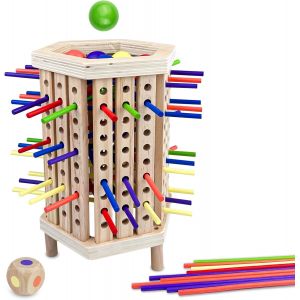 ERYI-Jouet Montessori Pour Enfants 3+ Ans, Jeu De Société En Bois Avec Bâtonnets Colorés Et Dés, Jeux De Dés Motricité Fine De Tour, Pour Garçons Filles Jeu De Famille Éducatif Jeu De Voyage - Neuf