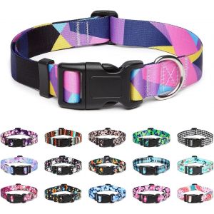 Eryi-Collier Pour Chien, Collier Classique En Nylon Réglable, Fleur, Océan, Forêt, Tribal Design, Tournesol, Flora, Léopard, Pour Petits, Moyens Et Grands Chiens (L, Géométrie Violet) - Neuf