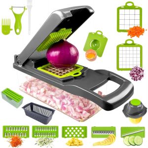 Eryi-16 En 1 Mandoline Cuisine, Coupe Legumes Multifonctions Avec Panier De Vidange, Rapeuse A Légumes Manuelle Avec 5 Lames, Pour Concombre Pomme De Terre Carotte Trancher, Couper Et Râper - Neuf