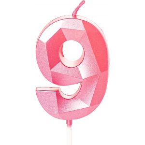 Sansh-Bougie D'anniversaire En Forme De Chiffre 9 Rose Pour Gâteau D'anniversaire, Bougie De 9e Anniversaire Pour Fille De 9 Ans, Rose - Neuf