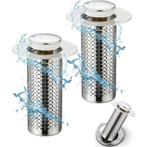 2 Pièces Bonde de Lavabo Universel Pop Up,34-40mm Bouchon de Lavabo Pop-Up Universel avec Filtre Anti-Clogging,Flitre de Vidange Anti-Bloqué,Accessoire Bouchon Baignoire pour Lavabo Cuisine Bain-Long - Neuf
