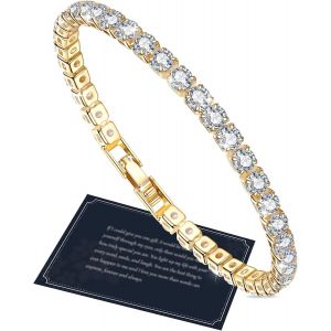 Eryi-J.Fée Tennis Bracelet,Silver Bracelet For Women,4mm Tennis Crystal Bracelet,Silver-Plated Bracelet,Silver Women Bracelet,Friend Bracelet,Gifts For Her,6.5/6.9/7.3/7.7 In,Silver,Gold,Rose Gold - Neuf