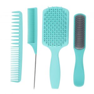Ensemble De 4 Brosses A Cheveux Multifonctions, Peignes Demelants, Brosses Coiffantes, Peignes A Queue, Peignes A Double Dent, Emballage En Boite Verte - Neuf