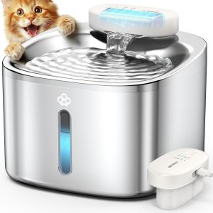 Fontaine À Chat Sans Fil, Abreuvoir 3.5l Pour Chat En Acier Inoxydable, Batterie 5000mah, Fontaine À Eau Pour Chat Avec Détecteur De Mouvement, Pompe À Eau Silencieuse, 3 Filtres - Neuf