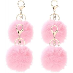 KAL-Lot De 4 Porte-Clés Pompon En Fausse Fourrure Pendantif Pour Sac À Main Voiture Bagage Porte-Clé Saint-Valentin Anniversaire - Neuf