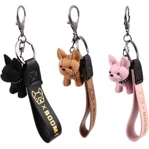 KAL-3 Pièces Porte-Clés De Bouledogue, Bouledogue Porte-Clés, Porte-Clés Bouledogue Français, Porte-Clés En Cuir Bulldog, Pour Femmes, Hommes, Sac, Sac À Dos, Clé De Voiture, Décoration De Sac À Main - Neuf