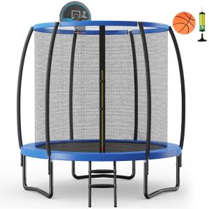 Trampoline Ext&eacute;rieur Lot De 1 244 X 244 X 246 Cm Exp&eacute;rience De Saut &Eacute;lev&eacute;e Panier De Basket Design Moderne En Acier Noir Helloshop26 20_0014514 - Neuf