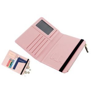 &Eacute;tui de voyage en cuir PU rose avec protection RFID pour passeport et fermeture &eacute;clair - Neuf