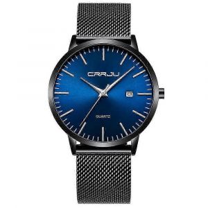 &laquo; Montre Pour Homme Ultra-Mince Crrju Avec Bracelet En Maille D'acier Inoxydable Noir, Montre-Bracelet &Agrave; Quartz &Eacute;tanche Pour Homme &raquo; - Neuf