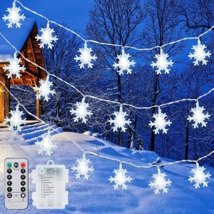 TIANYI-Lumi&egrave;res de No&euml;l Interieur Exterieur, 6M 40LED Flocon de Neige Guirlande Lumineuse No&euml;l &agrave; Pile &Eacute;tanche D&eacute;coration No&euml;l Exterieur Interieur Jardin Terrasse Chambre Fenetre D&eacute;co No&euml;l Exterieur - Neuf