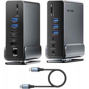acdsgd-USB C Station d'accueil 15-en-1 pour Configuration &agrave; Deux moniteurs,Triple Affichage,Portable Dock Type C Thunderbolt 4,Double 4K@60Hz HDMI,4K@60Hz DP,100W PD,USB 10Gbps,RJ45,Audio,SD/TF - Neuf