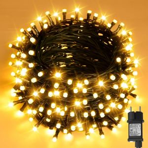 KAL-Guirlande Lumineuse De Noël Extérieure, 20M 200 Led Guirlande Lumineuse Arbre De Noël Lumières,Ip44 Étanche& 8 Modes& Minuterie& Fonction Mémoire Fonctionnement Sur Secteur Pour Pavillon De Jardi - Neuf