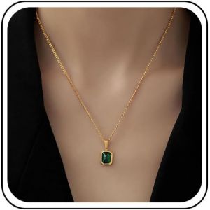 Kal-Collier Pendentif &Eacute;meraude Vintage Collier &Eacute;meraude Carr&eacute; Dor&eacute; Collier Ras De Cou En Cristal Vert Collier Pierre &Eacute;meraude Collier Cha&icirc;ne Bijoux Pour Femmes Et Filles - Neuf