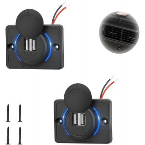 Ongi-2 Pièces Prise Usb Voiture 12v-24v Étanche,Double Port Chargeur Usb 3.1a Avec Lumière Bleue Et 4 Vis,Prise 12v Camping Car Pour Voiture,Bateau,Camion - Neuf