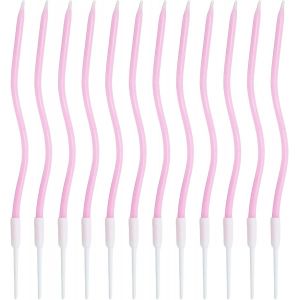 ERYI-12 Bougies Gâteau D'Anniversaire, Bougies En Spirale D'Anniversaire Longue Et Mince Bougies Gâteau Anniversaire Bougie Spirale Cupcake Pour Anniversaire Fête Gâteau Décorations (Rose) - Neuf