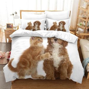 Chiot Et Chaton Pcs Housse De Couette Ensemble De Housse De Couette Imprim&iquest;&iquest; D Taie D'oreiller Parure De Lit Linge De Lit Double&pound;&iquest;Xcm&pound;&copy; - Neuf