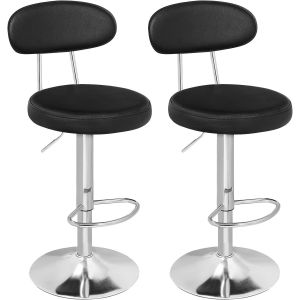 Ulteronixshop-Tabourets de Bar, Lot de 2, Chaises de Bar en PU, Hauteur R&eacute;glable, Si&egrave;ges de Cuisine Pivotants &agrave; 360&deg;, avec Dossier et Repose-Pieds, Assise Rembourr&eacute;e en Mousse, Noir ESB33BYP201 - Neuf
