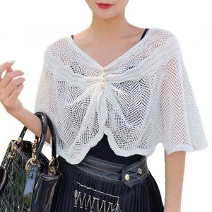 Cardigan De Protection Solaire De Couleur Unie, Demi-Manches, Manteau Châle Super Fin, Protection Solaire, Maille Respirante, Couverture De Robe D'été, Vêtements Décontractés Pour Femmes-Blanc - Neuf