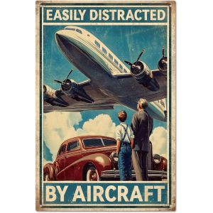 ERYI-Panneau En Métal Rétro D'Avion De 8X12Pouces "Easily Distracted" Peinture Vintage Plaque Murale En Métal Pour Bureau Maison Atelier Garage Salle De Jeux Antre D'Homme Décoration Murale - Neuf
